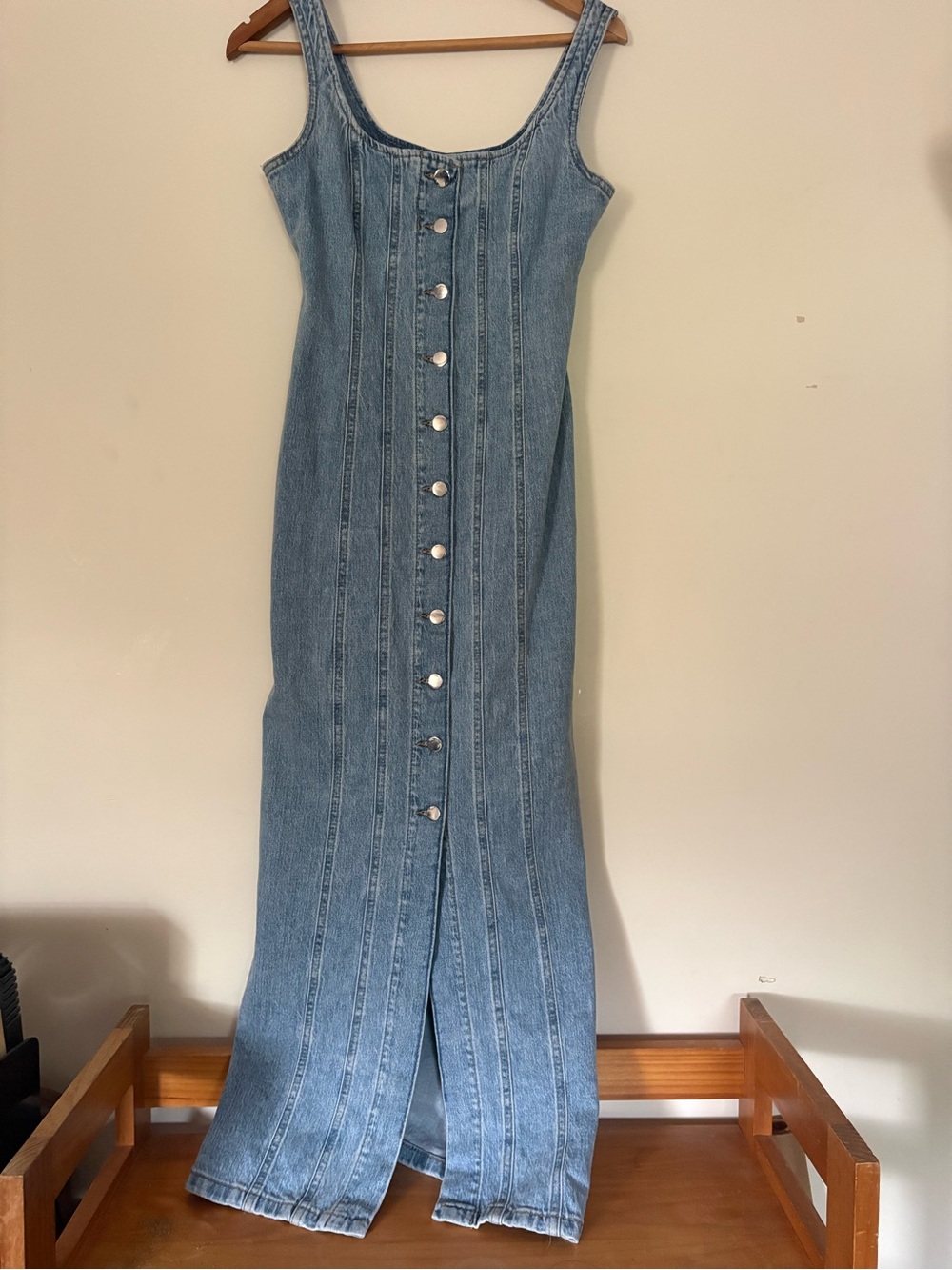 Denim Button-Front Maxi Dress